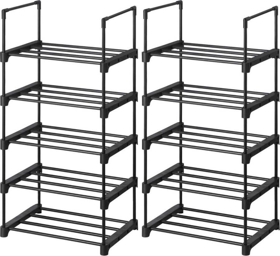 Schoenenrek 5 niveaus stapelbaar zwart multifunctioneel hal slaapkamer woonkamer LSA055B02