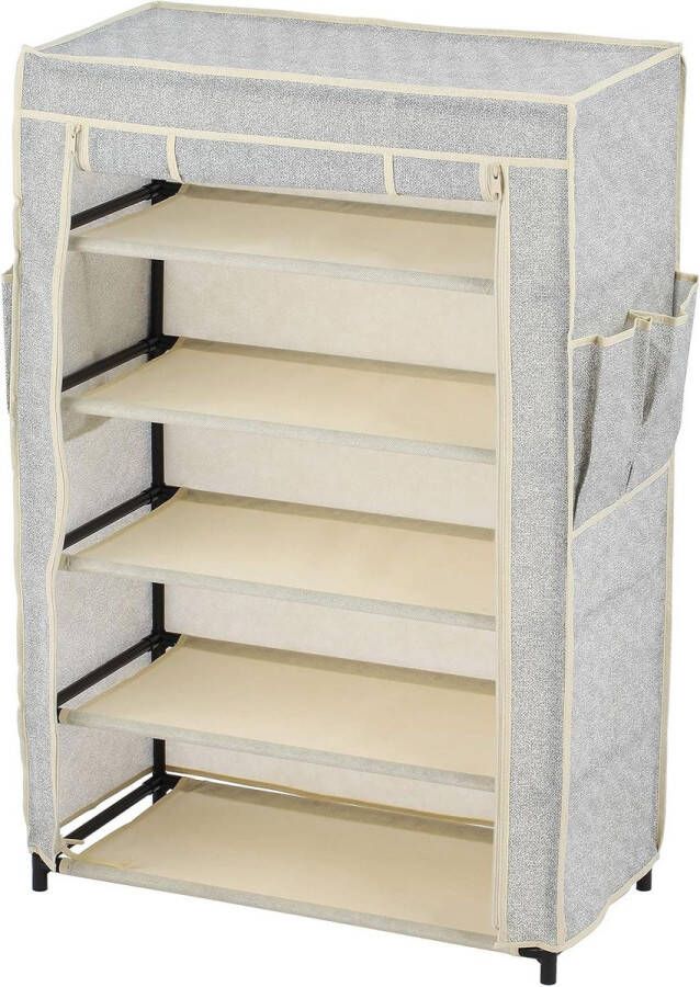 Schoenenrek 5 niveaus stofdichte bekleding schoenenkast schoenenopslag schoenenorganizer camping 15 paar woonkamer hal grijs 60 x 30 x 88 cm