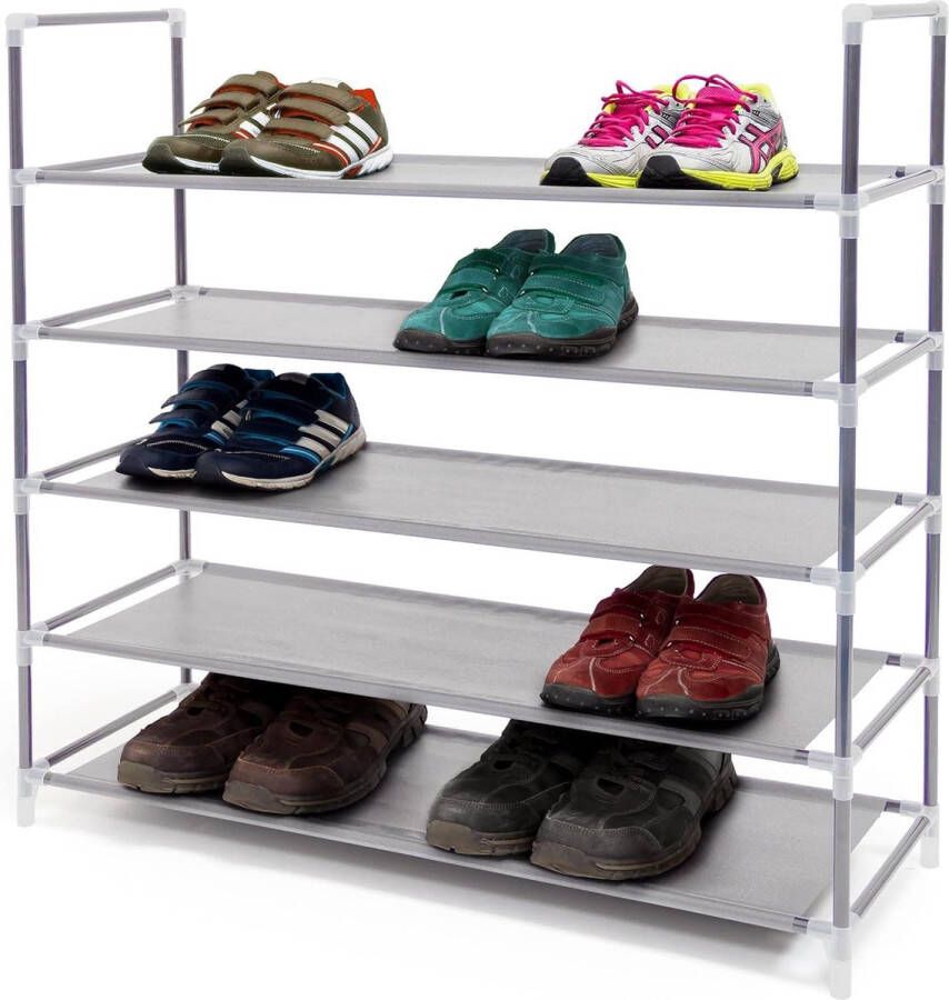 Schoenenrek 5 niveaus Voor 20 paar schoenen Metaal en stof Grijs