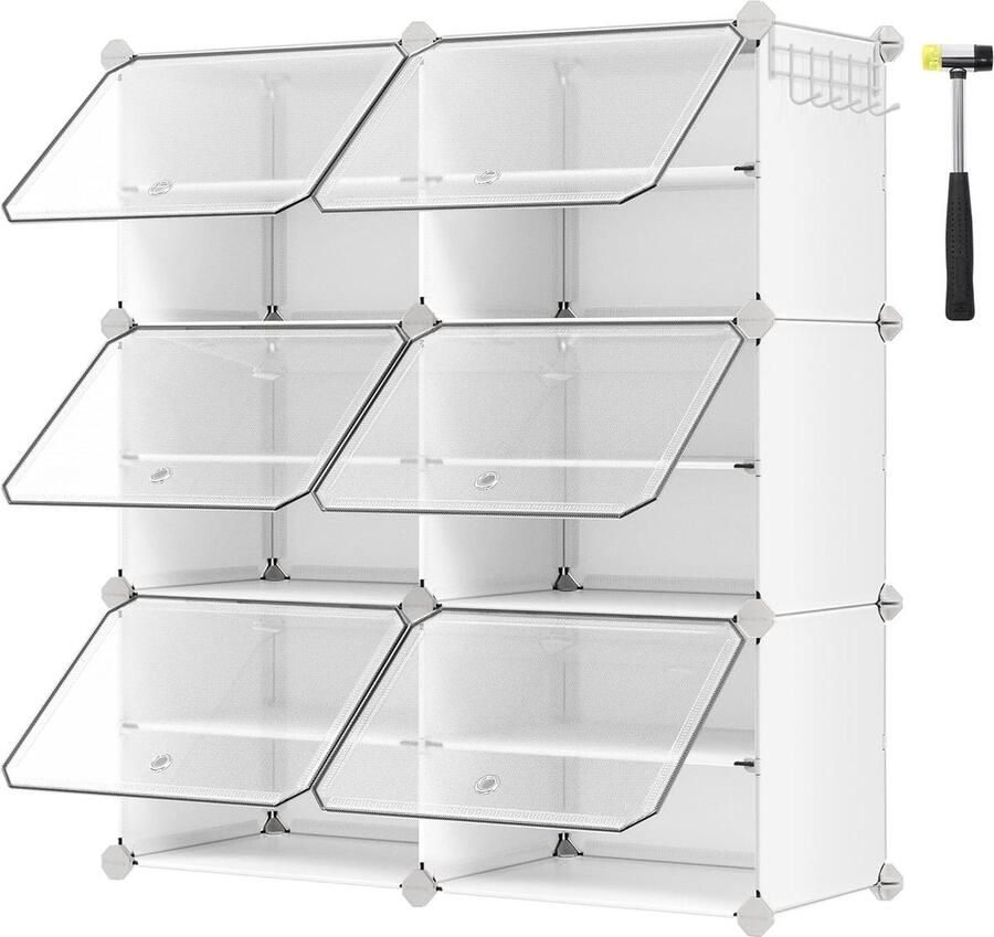 Schoenenrek met 6 vakken smal schoenenkast 30 x 40 x 30 cm stalen frame wit