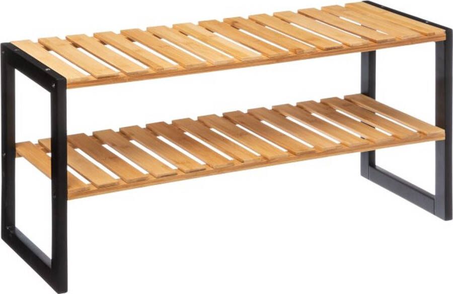 CASA DI ELTURO Schoenenrek Bamboe Zwart voor 6 paar schoenen Metaal Hout B70 x H34 5 cm