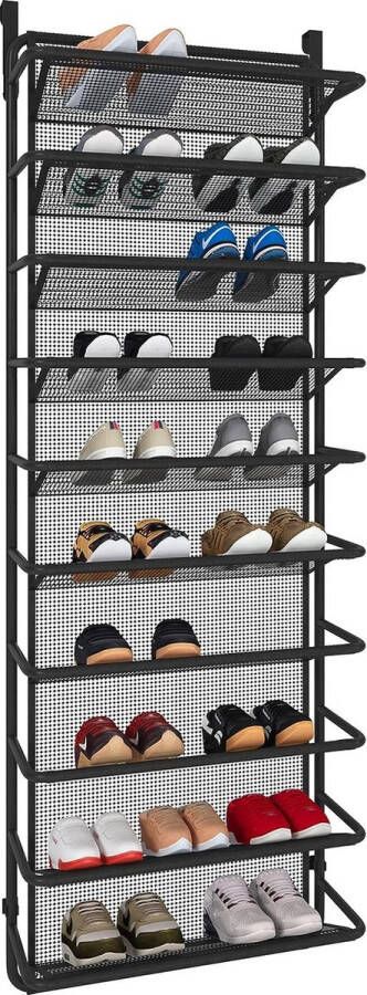 Schoenenrek boven de deur met 10 niveaus hangend schoenenrek metalen schoenenorganizer voor voorraadkast (mat zwart 55 x 19 5 x 159 cm)
