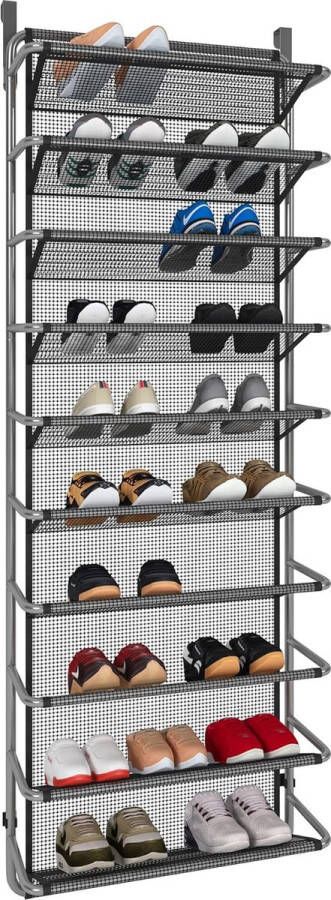 Schoenenrek boven de deur met 10 niveaus hangend schoenenrek metalen schoenenorganizer voor voorraadkast (grijs 55 x 19 5 x 159 cm)