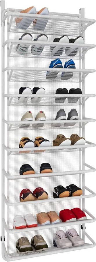 Schoenenrek boven de deur met 10 niveaus hangend schoenenrek metalen schoenenorganizer voor voorraadkast (mat wit 55 x 19 5 x 159 cm)