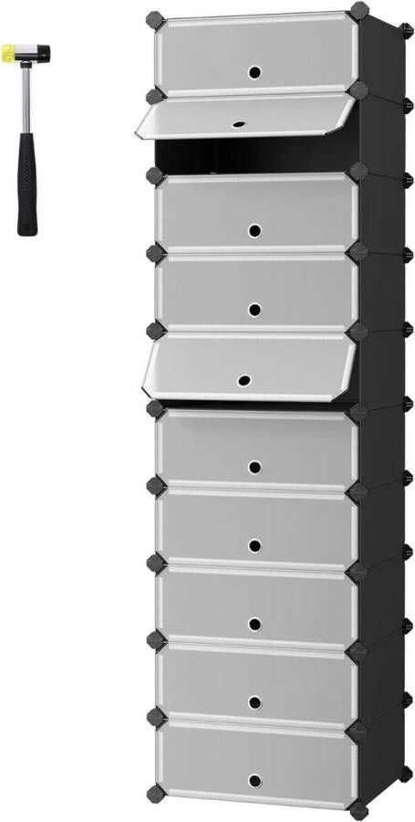 Schoenenrek kunststof 10 vakken rechthoekig doe-het-zelf opbergrek garderobe metaaldraad zwart 40 x 30 x 17 cm per vak shoe storage garage