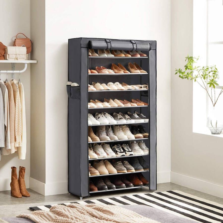 Schoenenrek met 10 lagen Organizer voor ongeveer 45 paar schoenen Stofdichte Schoenenkast Schoenen Opbergsysteem 88 x 28 x 160 cm Grijs