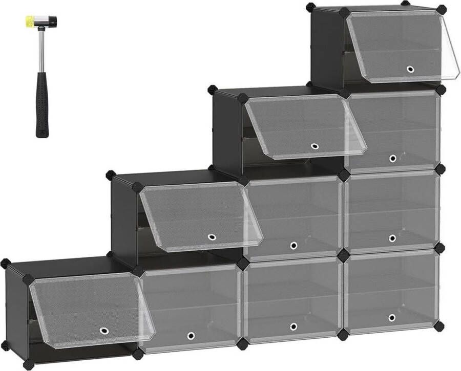 Schoenenrek met 10 vakken smal schoenenkast stalen frame zwart shoe storage garage