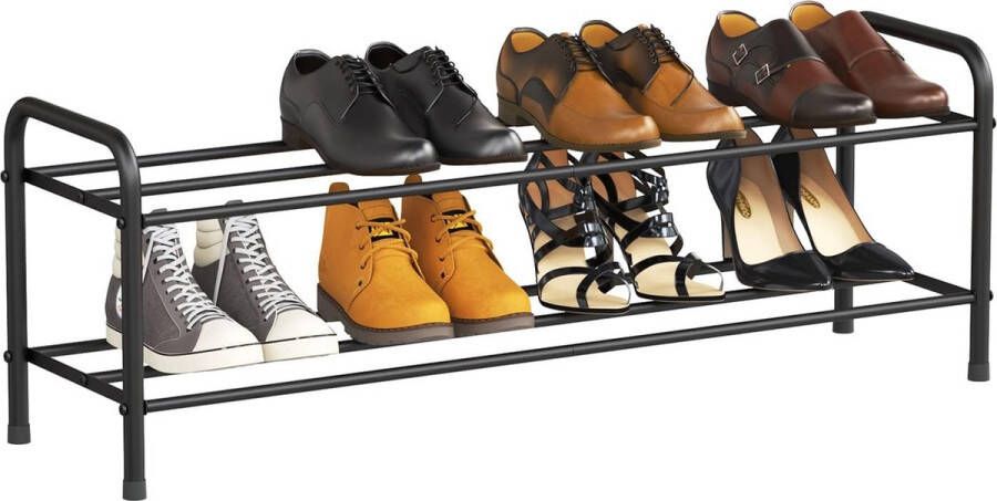 Schoenenrek met 2 niveaus 100% roestvrij stalen schoenenopbergorganizer stapelbaar 8 paar opbergplank voor slaapkamer kast entree slaapzaal 80 x 26 x 33 5 cm (mat zwart)