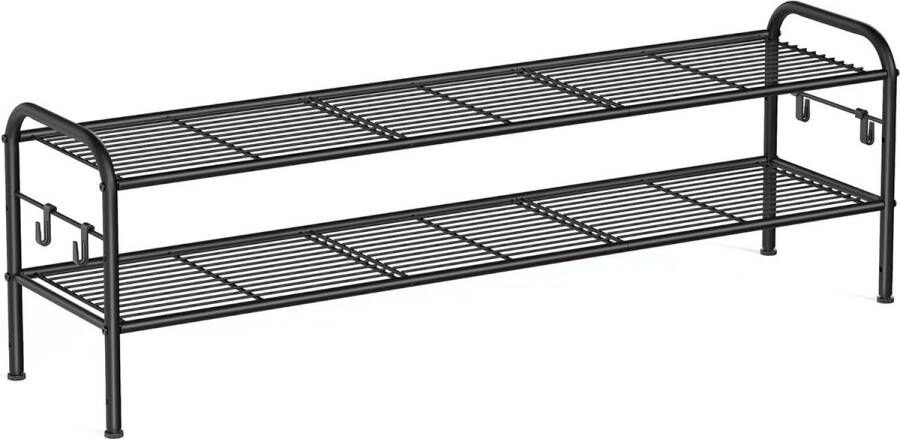Schoenenrek met 2 niveaus metalen rek met 4 zijdelingse haken voor 12 paar schoenen in hoogte verstelbare plank voor entree hal garderobe eenvoudige montage inktzwart
