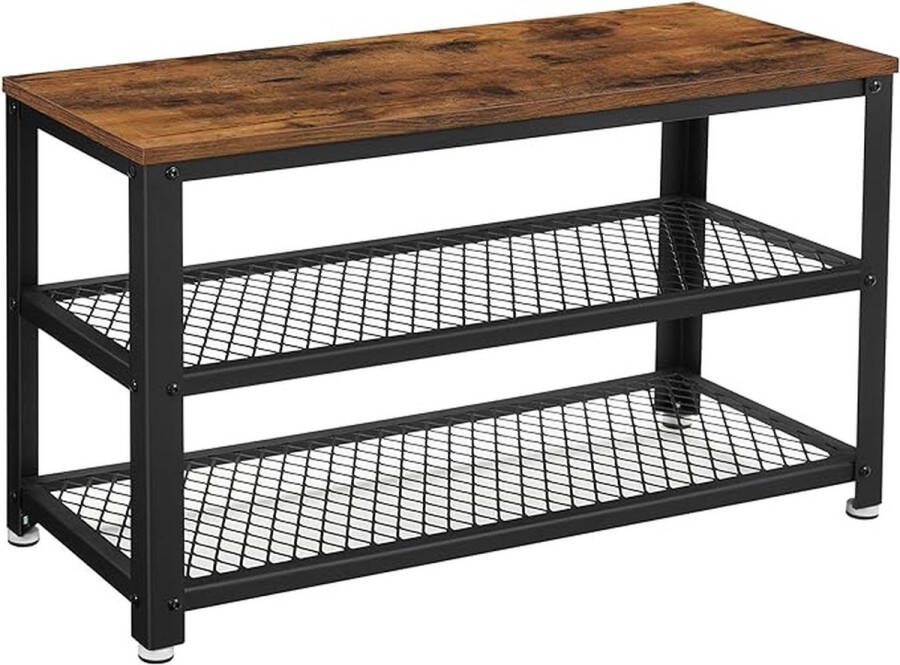 Schoenenrek met 2 roosterplanken opslag voor schoenen 30 x 73 x 45 cm voor entree hal woonkamer metalen frame industrieel design vintage bruin-zwart