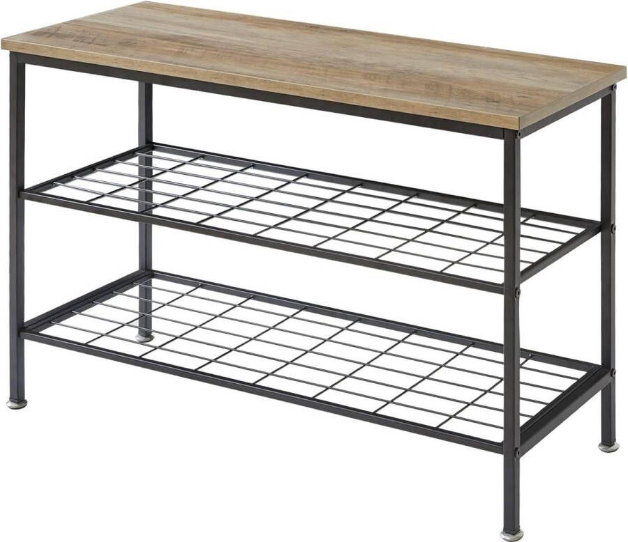 Schoenenrek met 3 niveaus opbergrek industrieel metalen frame grijs + zwart voor entree woonkamer keuken TXJ003Y