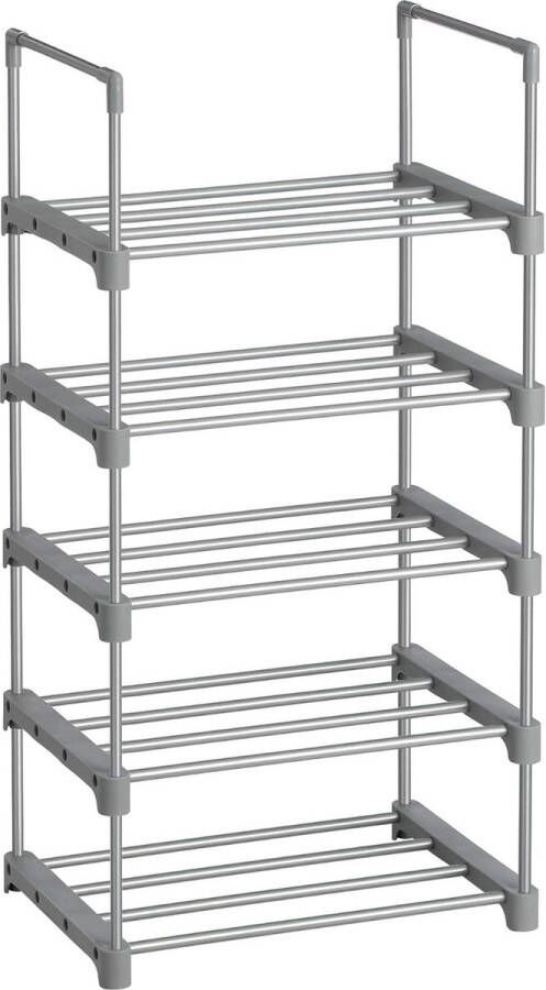 Schoenenrek met 5 niveaus open schoenenkast hoog schoenstandaard smal schoenenopslag van metaal ruimtebesparend voor kleedkamer hal 30 x 45 x 89 5 cm grijs