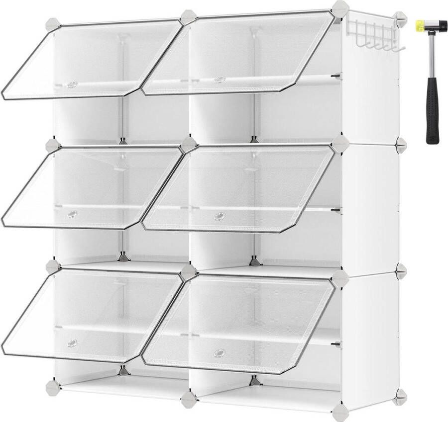 Schoenenrek met 6 vakken smal schoenenkast voor hal en slaapkamer wit stalen frame kunststof 30 x 40 x 30 cm per vak Shoe Rack