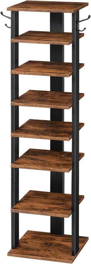 Schoenenrek met 8 niveaus en 2 haken opbergplanken ruimtebesparende schoenenkast voor entree hal slaapkamer vintage bruin-zwart EBF07XJ01G1