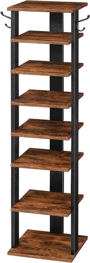 Schoenenrek met 8 niveaus en haken opbergplanken voor entree hal slaapkamer vintage bruin-zwart EBF07XJ01G1 Schoenenrek