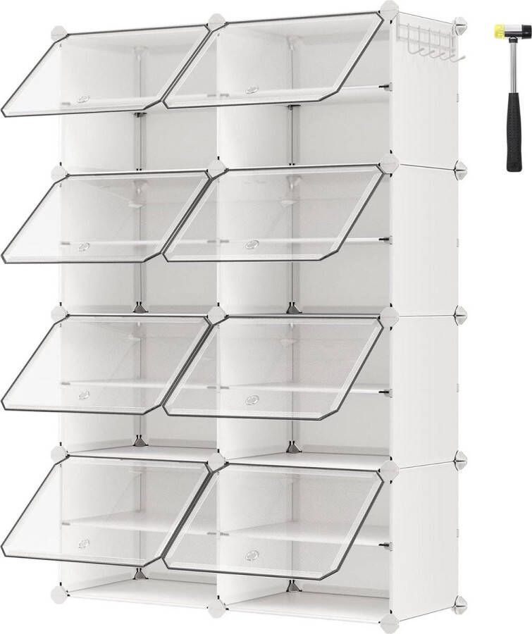 Schoenenrek met 8 vakken smal met deuren stalen frame wit voor hal en slaapkamer Shoe Rack