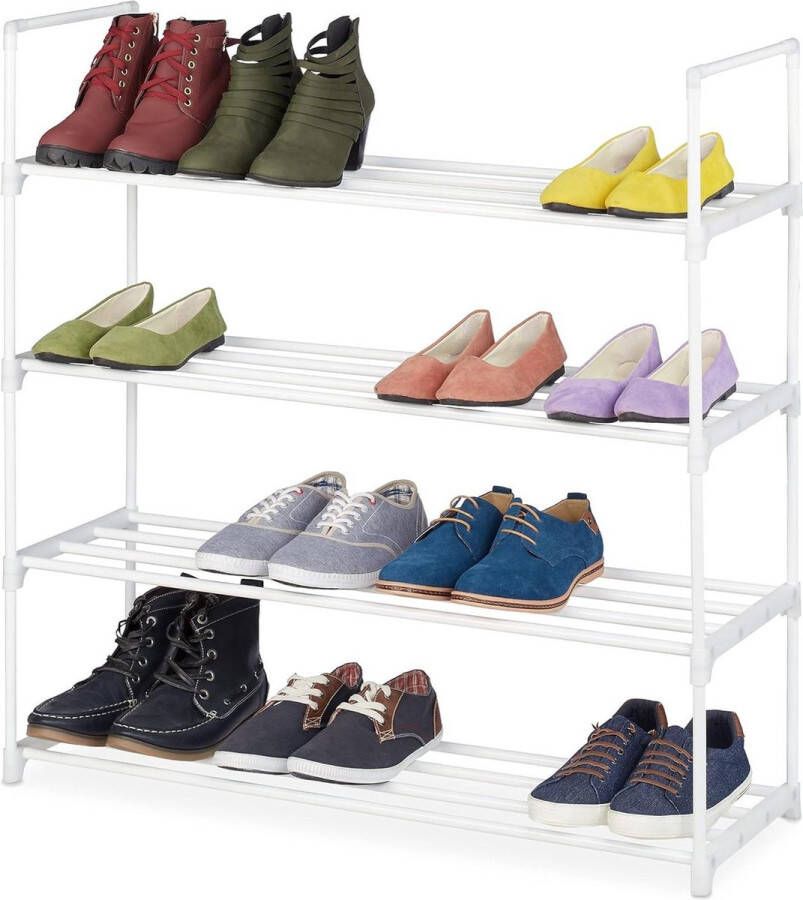 Schoenenrek metaal 4 etages 16 paar schoenen hal uitbreidbaar wit schoenenkast