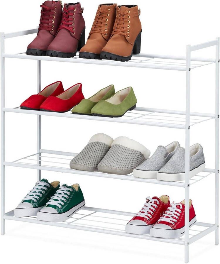 Schoenenrek metaal 4 laags 12 paar schoenen HBD: 70 x 70 x 26 cm opbergrek wit