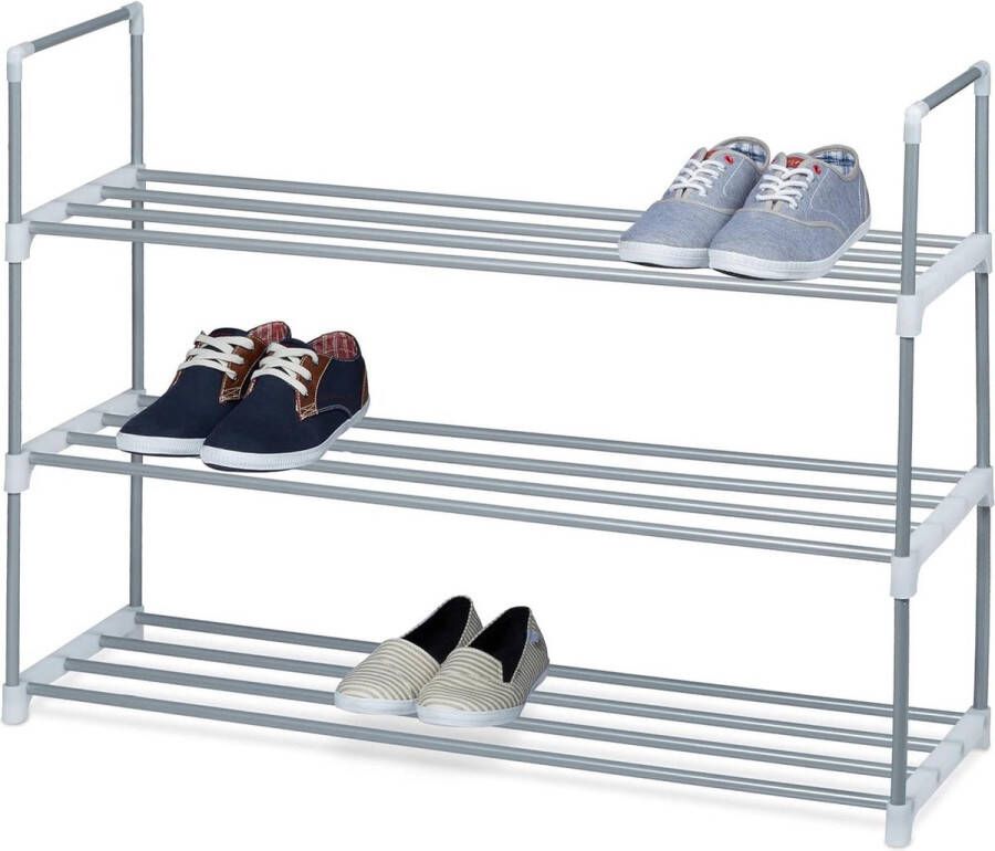 Schoenenrek metaal HBD: ca.70x90x30cm 3 etages voor in de gang of hal schoenenkast open zilver Opbergsysteem met ruimtebesparing boot tray