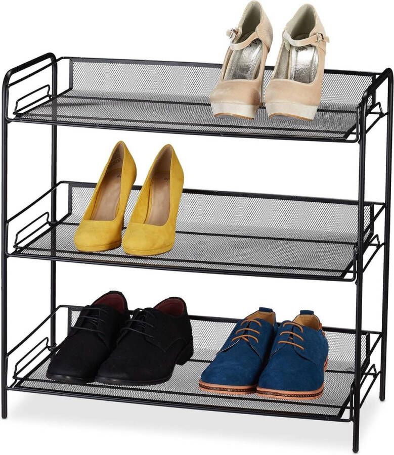 Schoenenrek metaal voor 9 paar schoenen 3 etages ca. 595x62x295 cm zwart