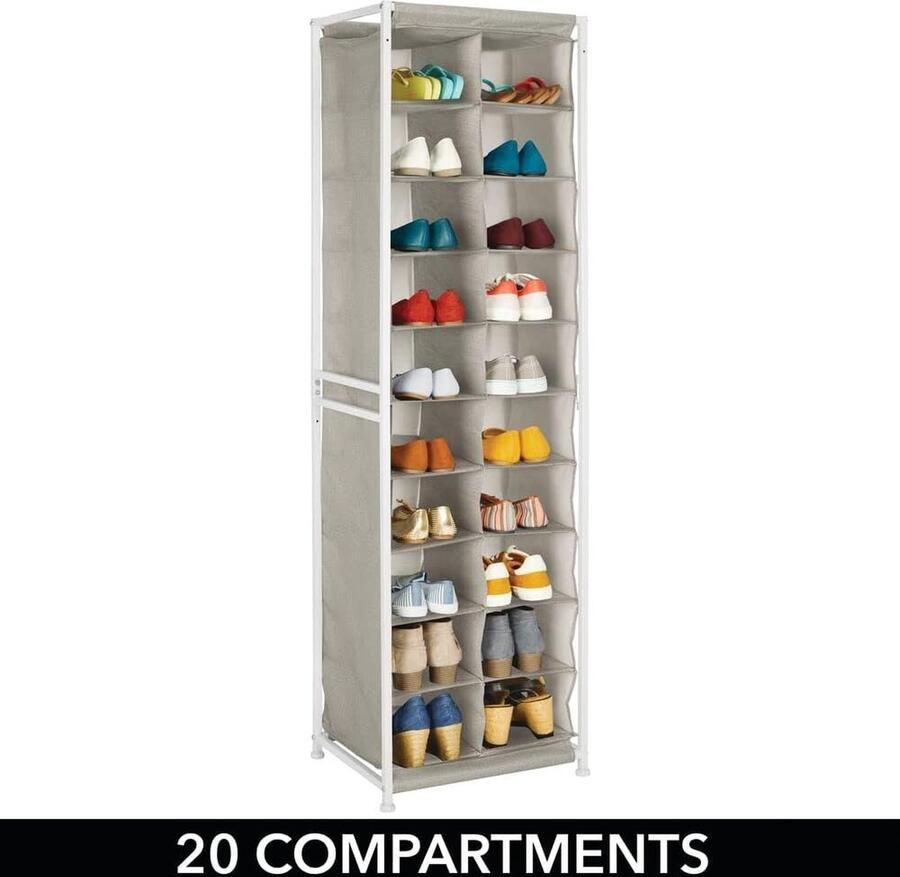 Schoenenrek praktische schoenenkast met metalen frame voor entree of kleedkamer schoenenrek met 20 ruime vakken beige en bruin