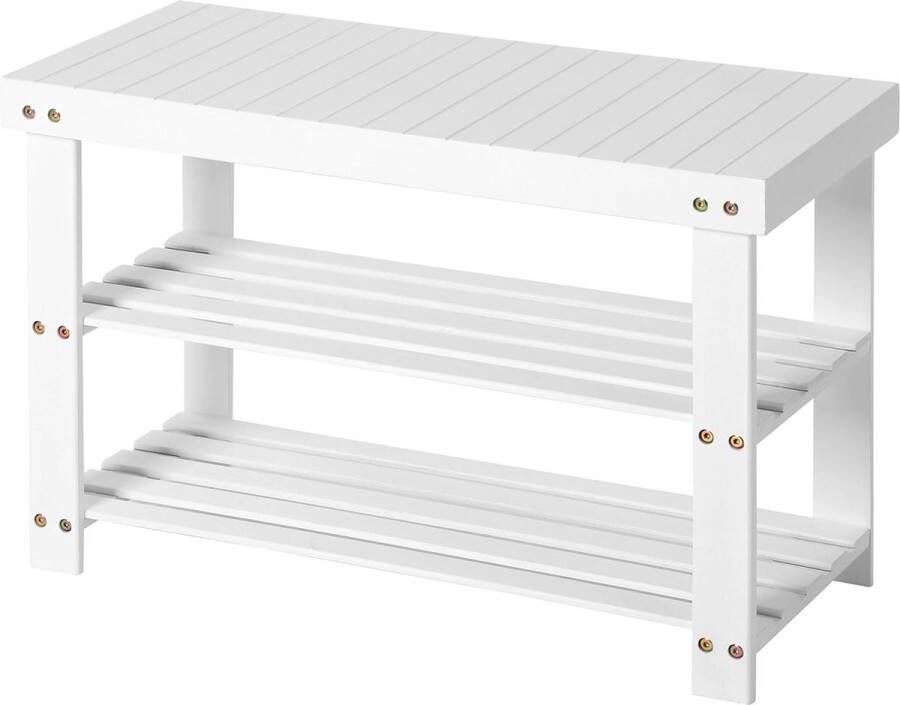 Schoenenrek schoenenkast met zitbank bamboe schoenenbank met 3 planken ideaal voor hal badkamer woonkamer