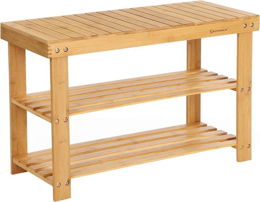 Schoenenrek schoenenkast met zitbank bamboe schoenenbank met 3 planken ideaal voor hal badkamer woonkamer