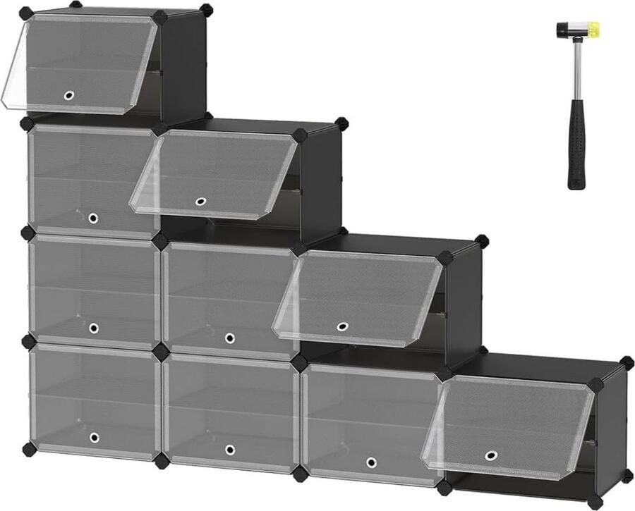 Schoenenrek Schoenenkast Schoenen Organiser Opbergsysteem 30 x 40 x 30 cm per vak 8 Vakken Zwart
