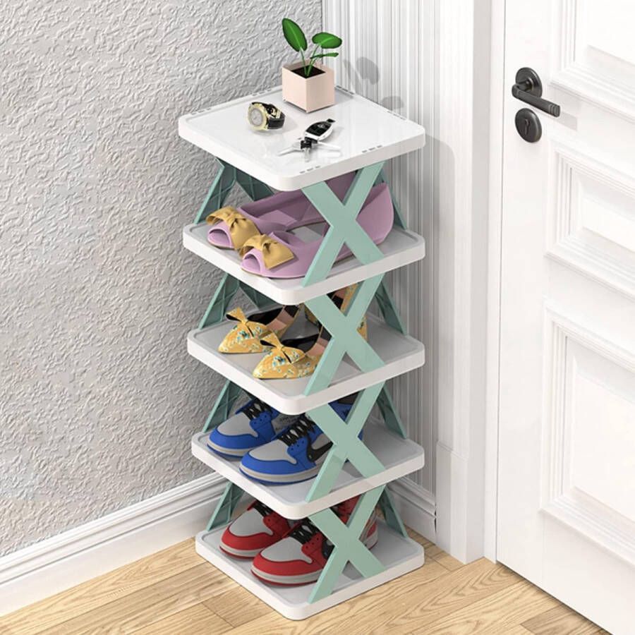 Schoenenrek smal verticaal schoenenrek met 5 etages schoenenorganizer voor toegangsdeur combinatie van kunststof schoenenrek kan in de hal woonkamer slaapkamer worden geplaatst
