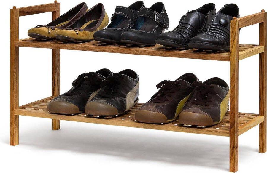 Schoenenrek stapelbaar hout 2 laags voor ca. 6 paar schoenen 405 x 69 x 26 cm natuurlijk design Schoenenrek