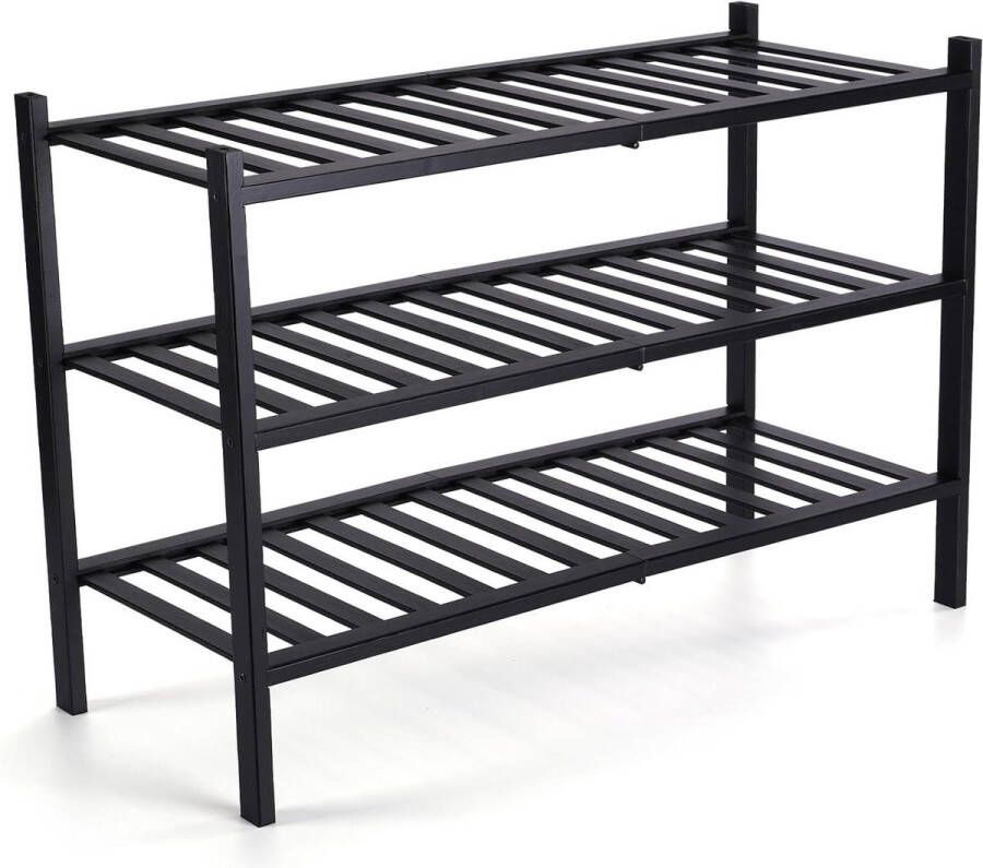 Schoenenrek van Bamboe 2 Niveaus 68 x 28 x 46 cm Bamboe Schoenenkast Standaard voor Schoenen Hal Woonkamer Gang Zwart