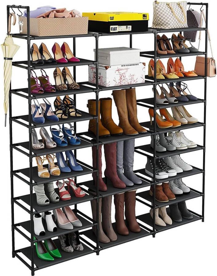 Schoenenrek van metaal smal 23 planken 50-55 paar schoenen en laarzen staand rek woonkamer slaapkamer hal entree kleedkamers zwart