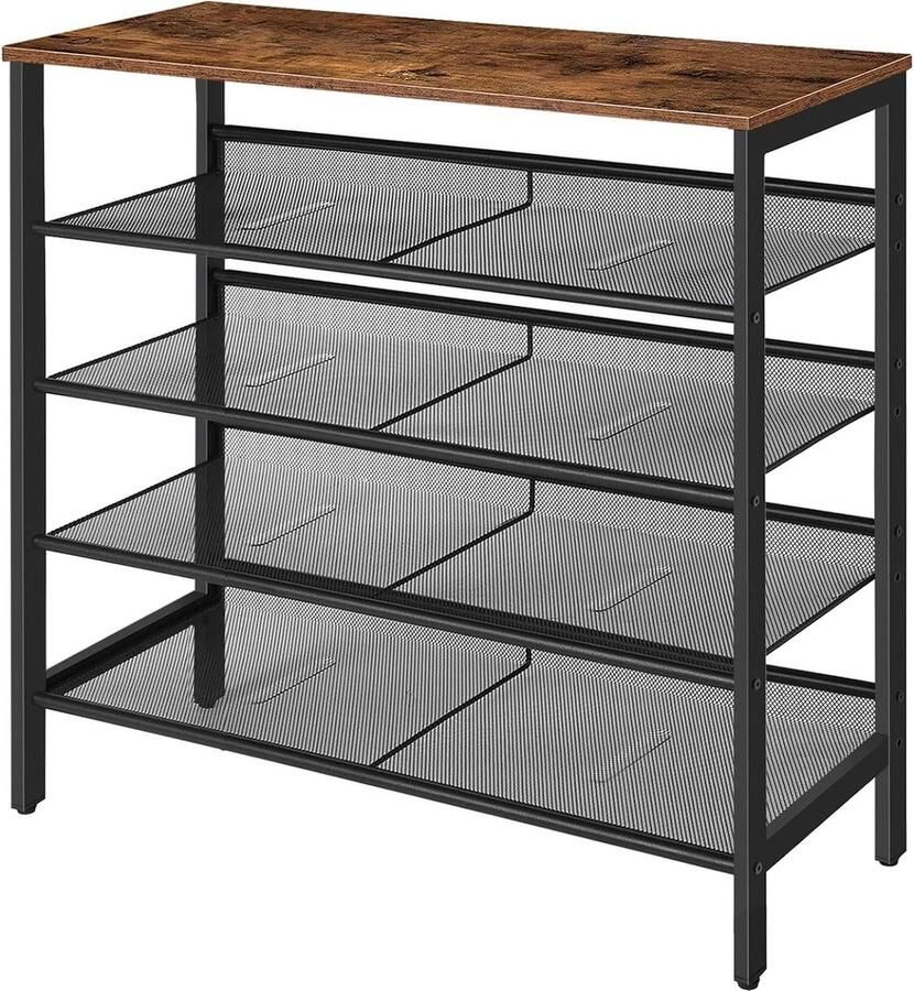 5-laags schoenenrek verstelbaar schoenenorganisator voor 12-16 paar schoenen stal voor gang woonkamer vintage bruin-zwart Shoe Rack