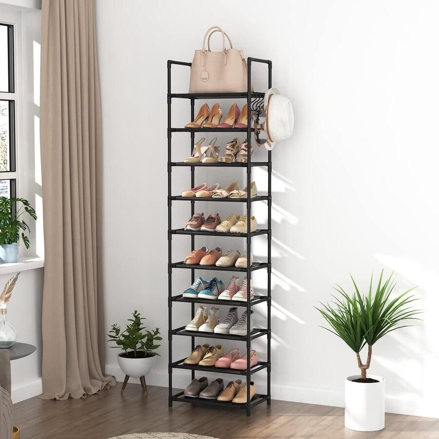 Schoenenrek voor 20-25 paar schoenen 10 niveaus schoenenorganizer open design schoenenkast hoog model smal formaat schoenenstandaard voor hal woonkamer slaapkamer