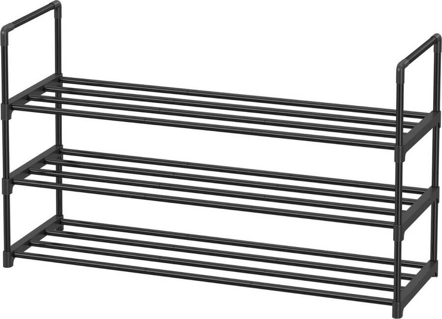 Schoenenrek voor 3 planken Metalen schoenopbergorganisator Eenvoudig te monteren 12 tot 15 paar schoenen Stapelbare schoenenplank voor kast ingang Zwart LSA303B02 Schoenenrek