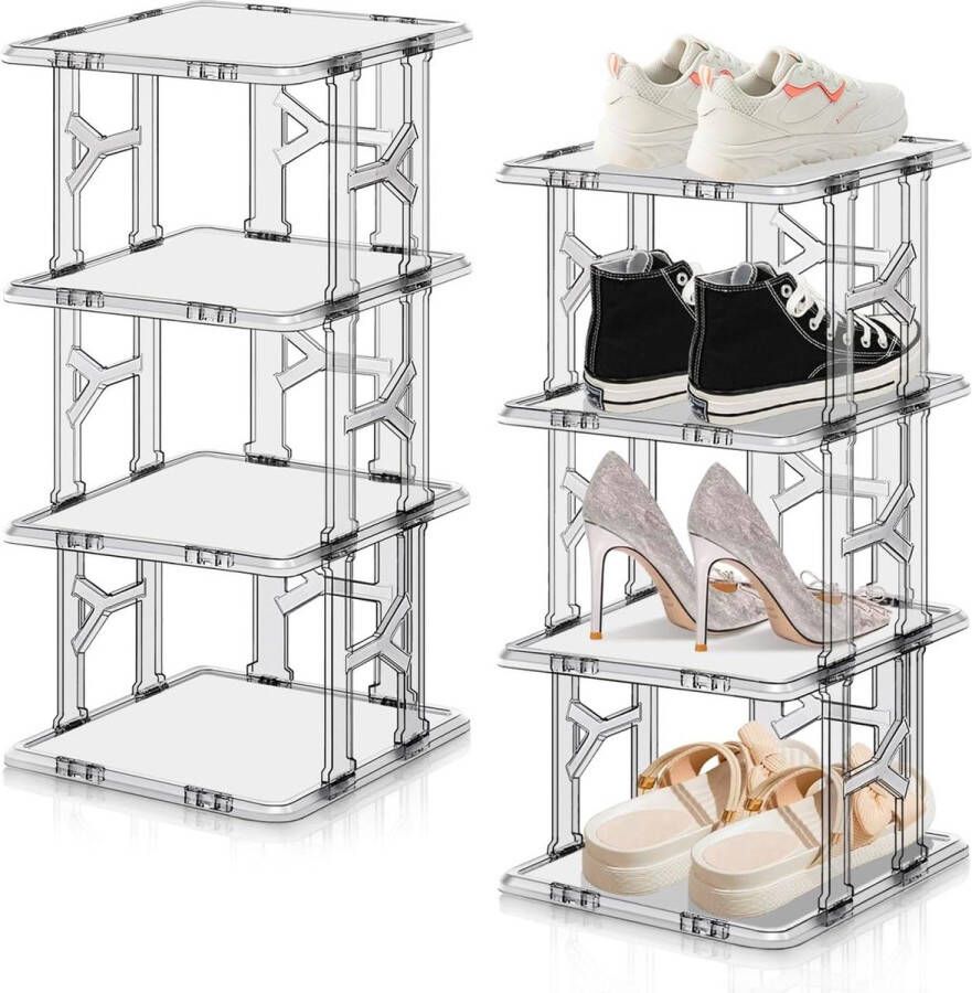 Schoenenrek voor kast verticale schoenenorganizer kleine kubby vrijstaande schoenenplanken entryway stapelbare schoentoren ruimtebesparend grijs 8 niveaus