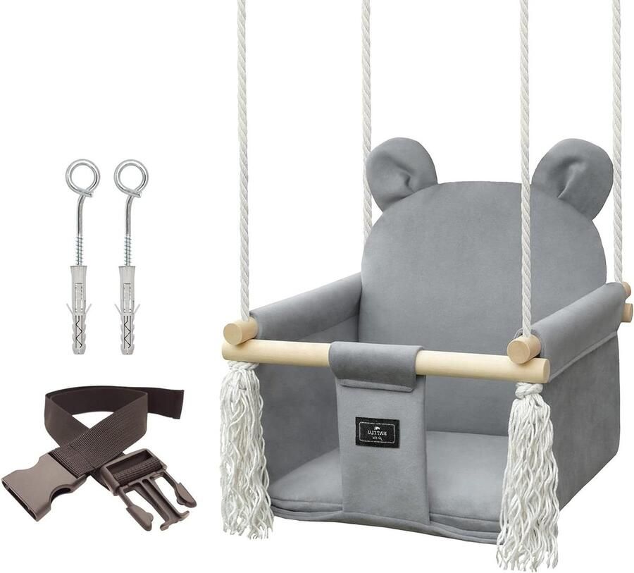 Schommel baby hout Bear Grey Velvet Indoor Outdoor Schommel Kinderschommel Europees geproduceerd