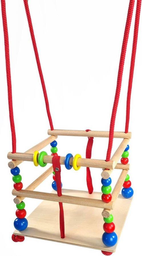 Schommel van hout voor baby's handgemaakt met kleurrijke kralen en ringen 12 maanden en ouder voor binnen en buiten gebruik