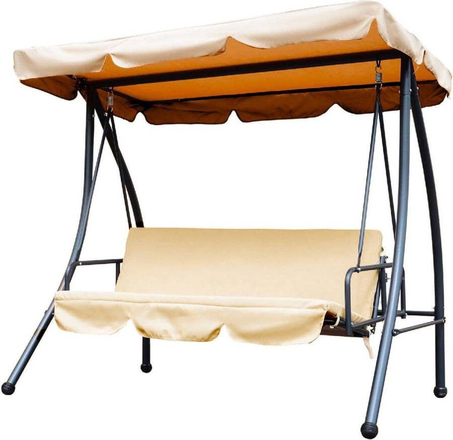 Schommelbank 3 persoon met dak en kussens voor buiten comfortabel tuin terras balkon antraciet staal beige 113 x 170 x 156 cm Schommelbank 3 person