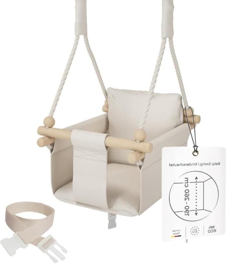 Schommel hout + VEILIGHEIDSGORDEL 190-260cm Plafondhoogteverstelling Baby schommel set voor kinderen Indoor Outdoor 100% ECO Made in EU