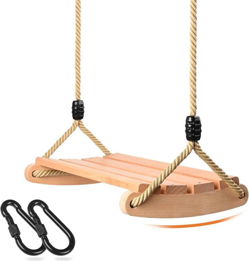 Schommelstoel voor Volwassenen en Kinderen Houten Schommelzitje met Instelbaar Touw Binnen en Buiten Gebruik Tot 100 kg