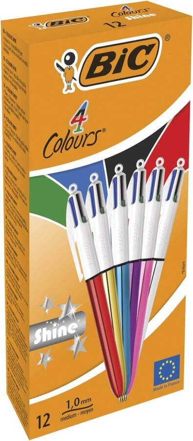 School spullen 4 Colours Shine Balpennen Medium Punt (1 0 mm) Verschillende Metallic Lichamen Doos van 12 Stuks