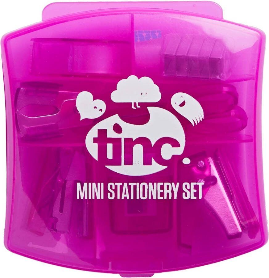 School spullen Mini Briefpapier Set voor Kinderen Roze Handige Doos Inclusief Mini Tape Dispenser Schaar Nietmachine Nietverwijderaar Gat Punch & Puntenslijper. Perfect voor School en Huiswerk Jongens &