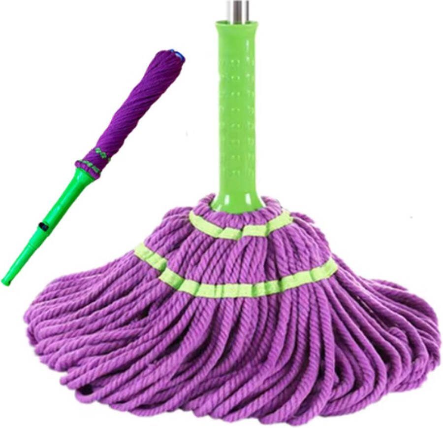 Schoonmaak dweil vloermop telescoopsteel Wringer uitschuifbaar 79 tot 124 cm Groen \ Paars