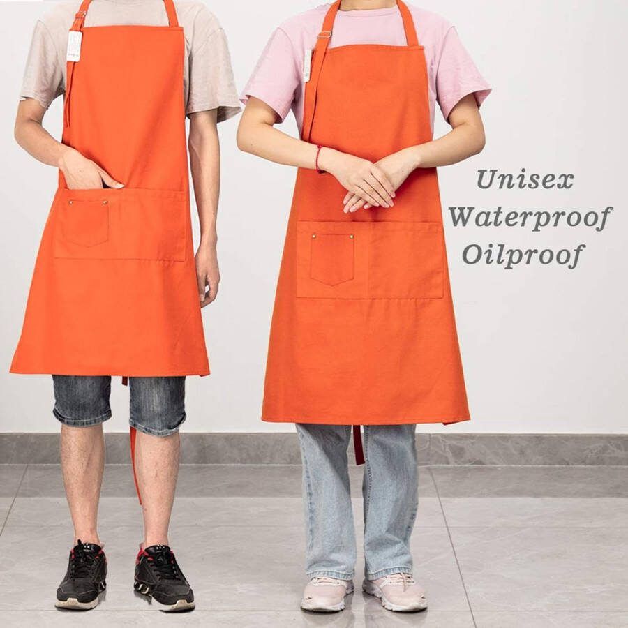 Schort 100% katoenen keukenschort met verstelbare hals professionele kwaliteit BBQ-schort 70 x 85 cm (oranje)