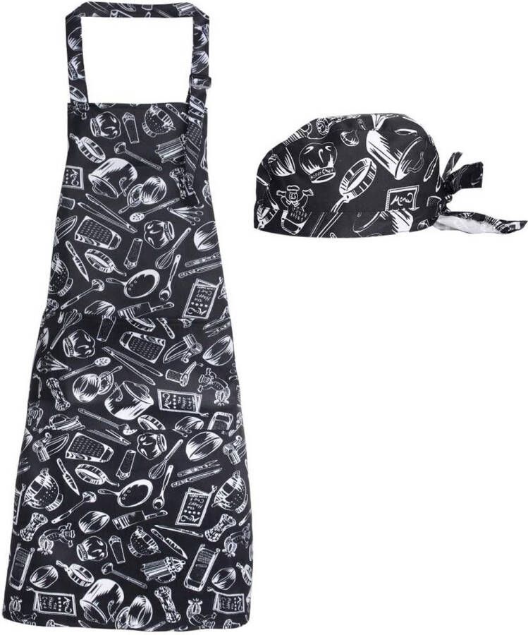 Schort Kookschort met 2 Zakken Keukenschort Grillschort Slabbetschort BarComfortabel Schort met Hoed voor Mannen Vrouwen Chef (3 Stijl)
