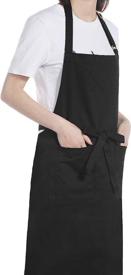 Schort kookschort met zakken Chef kookschort 100% katoen wasbaar en onderhoudsvriendelijk zwart grijs 1 zwart