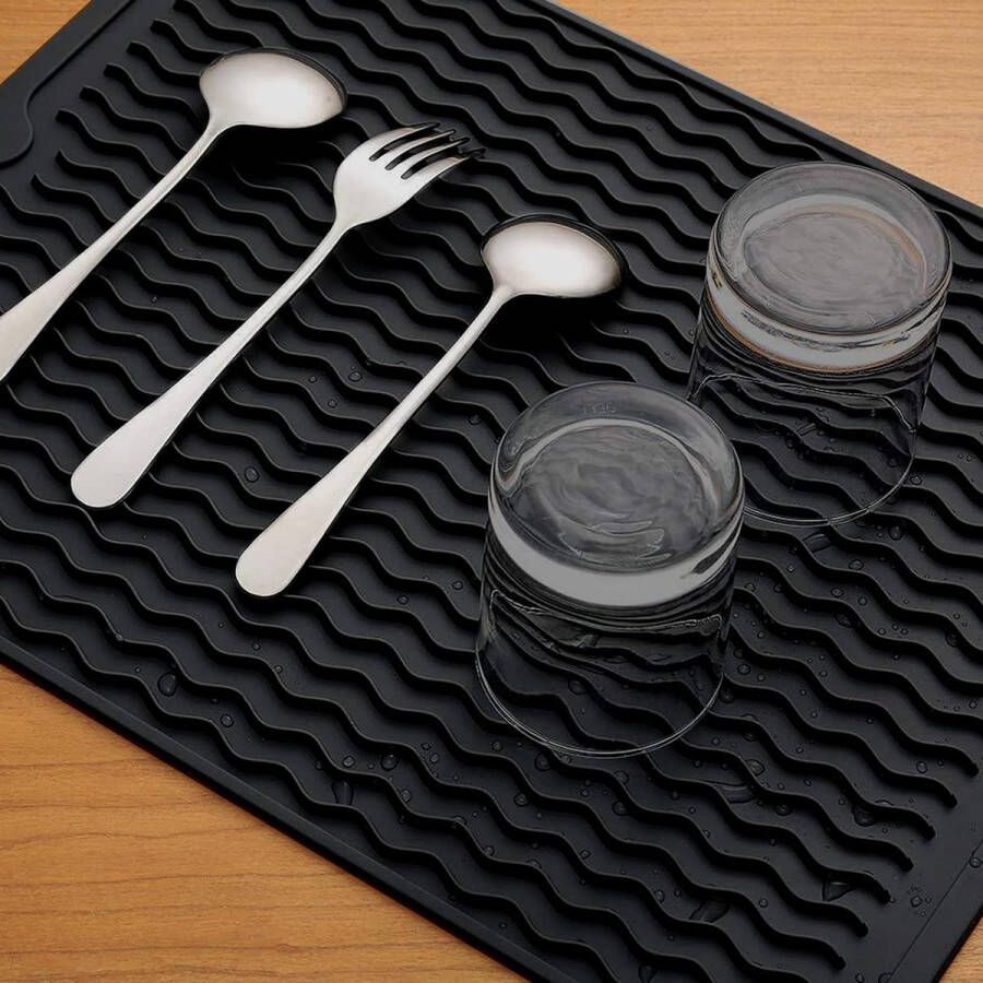Schotel Droogmat voor Keuken Siliconen Schotel Droogmatten Antislip Afdruipen Board Rack Rubber Mat Hittebestendige Spoelbak Mat Groot 16x12 inch Zwart