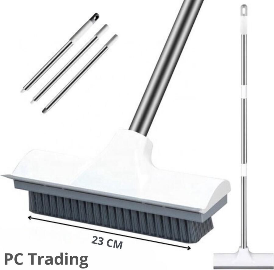 Schrobber 2 in 1 Trekker douche Schrobbezem 129cm Wit vloerwisser vloertrekker luiwagen bezem schrobber met steel Trekker Schrobborstel vloertrekker met steel schoonmaakborstel vloerwisser badkamer