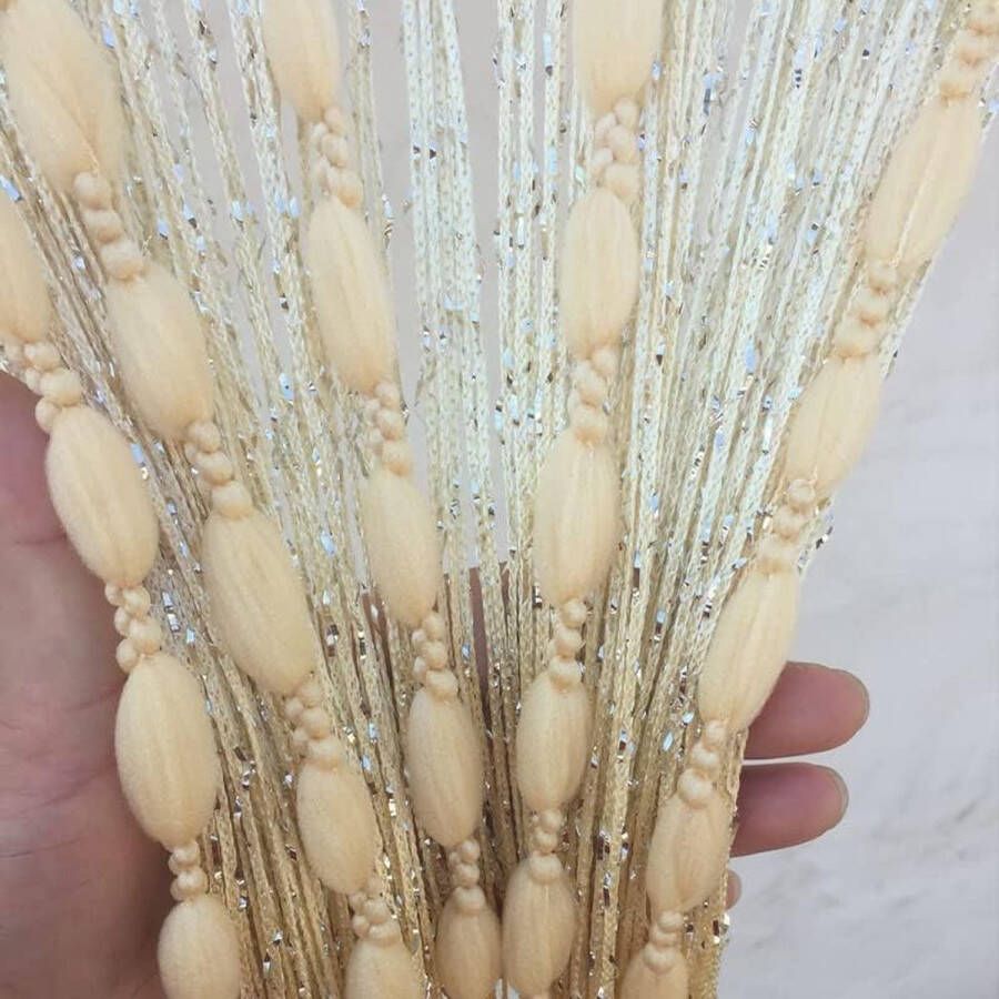 Schuifgordijn draadgordijn insectenbescherming balkondeur deurkralengordijn buiten decoratief koord kwastjes gordijnen voor deuren of ramen BxH 100 x 200 cm beige 1 stuk